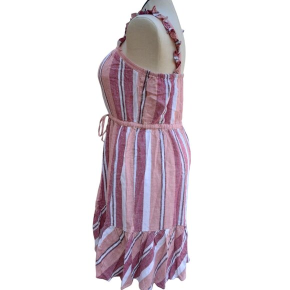 Universal Threads Pink Dress Sundress Womens M Stripes Ruffle Drawstring Cover U - Picture 4 of 9